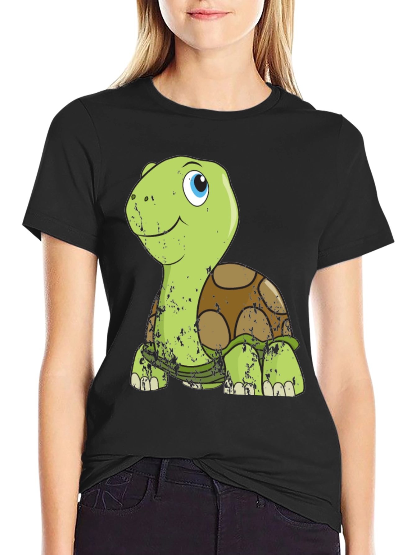 Cute Turtle Graphic Tee - Mens Black T-Shirt
