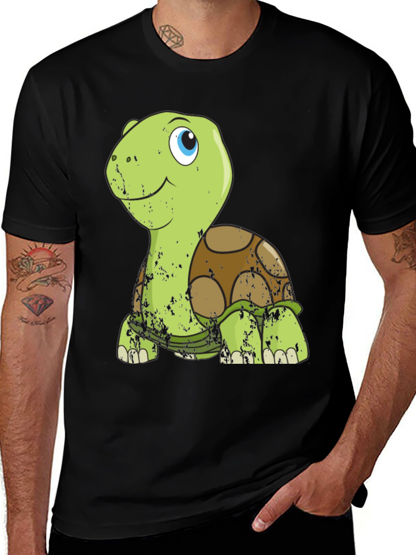 Cute Turtle Graphic Tee - Mens Black T-Shirt