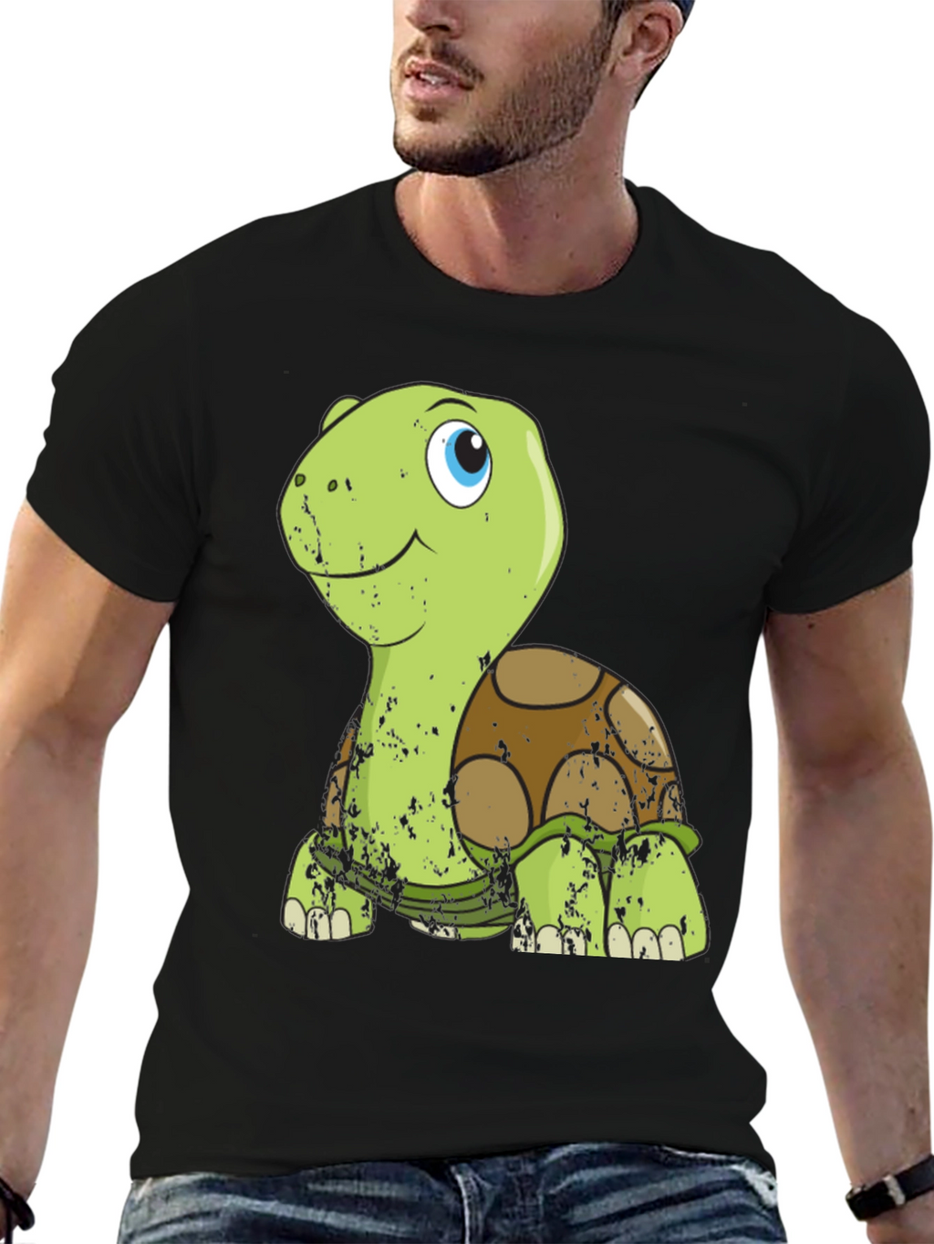 Cute Turtle Graphic Tee - Mens Black T-Shirt