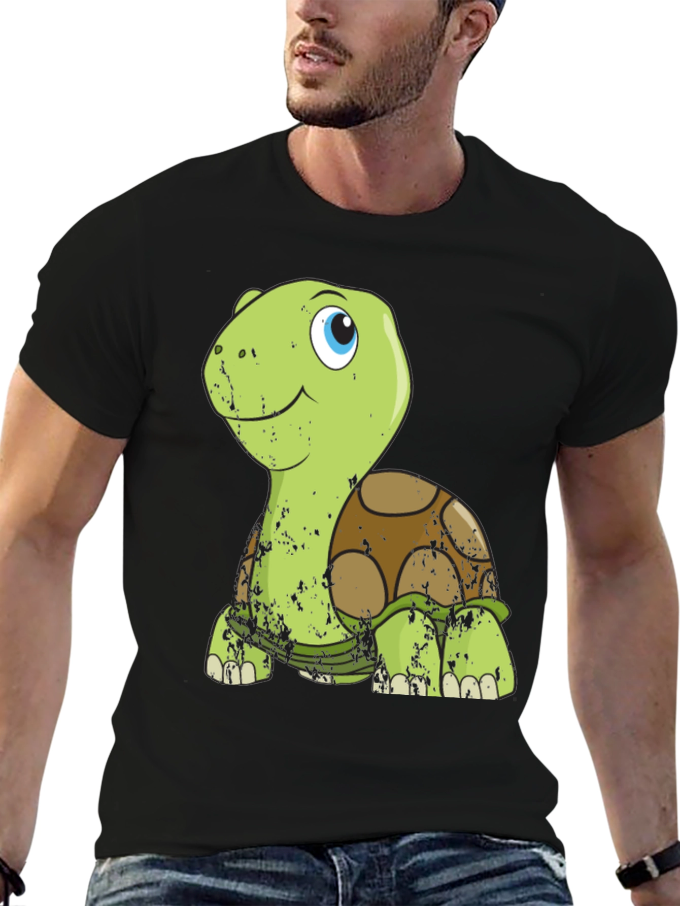 Cute Turtle Graphic Tee - Mens Black T-Shirt