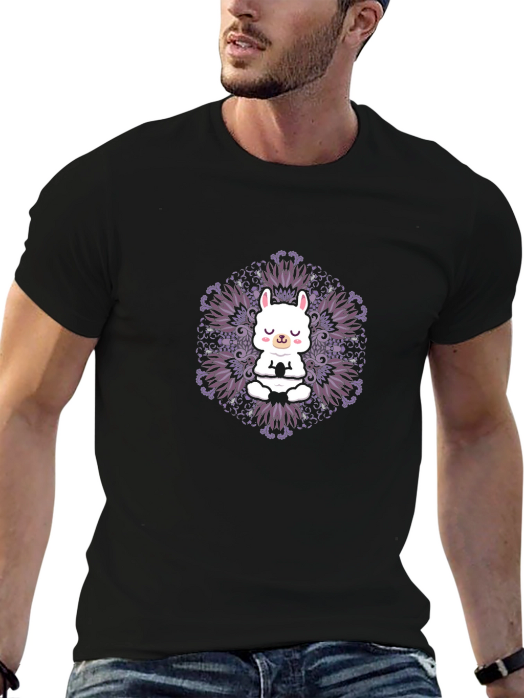 Llama Mandala Graphic Tee - Meditating Animal Shirt