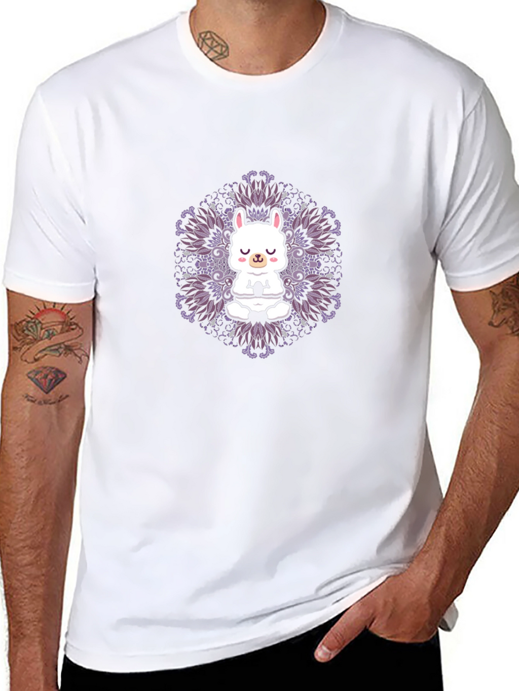 Llama Mandala Graphic Tee - Meditating Animal Shirt