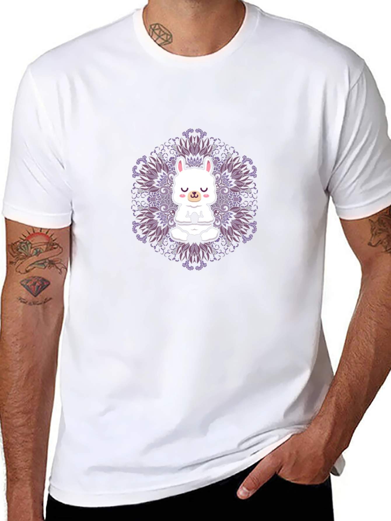 Llama Mandala Graphic Tee - Meditating Animal Shirt