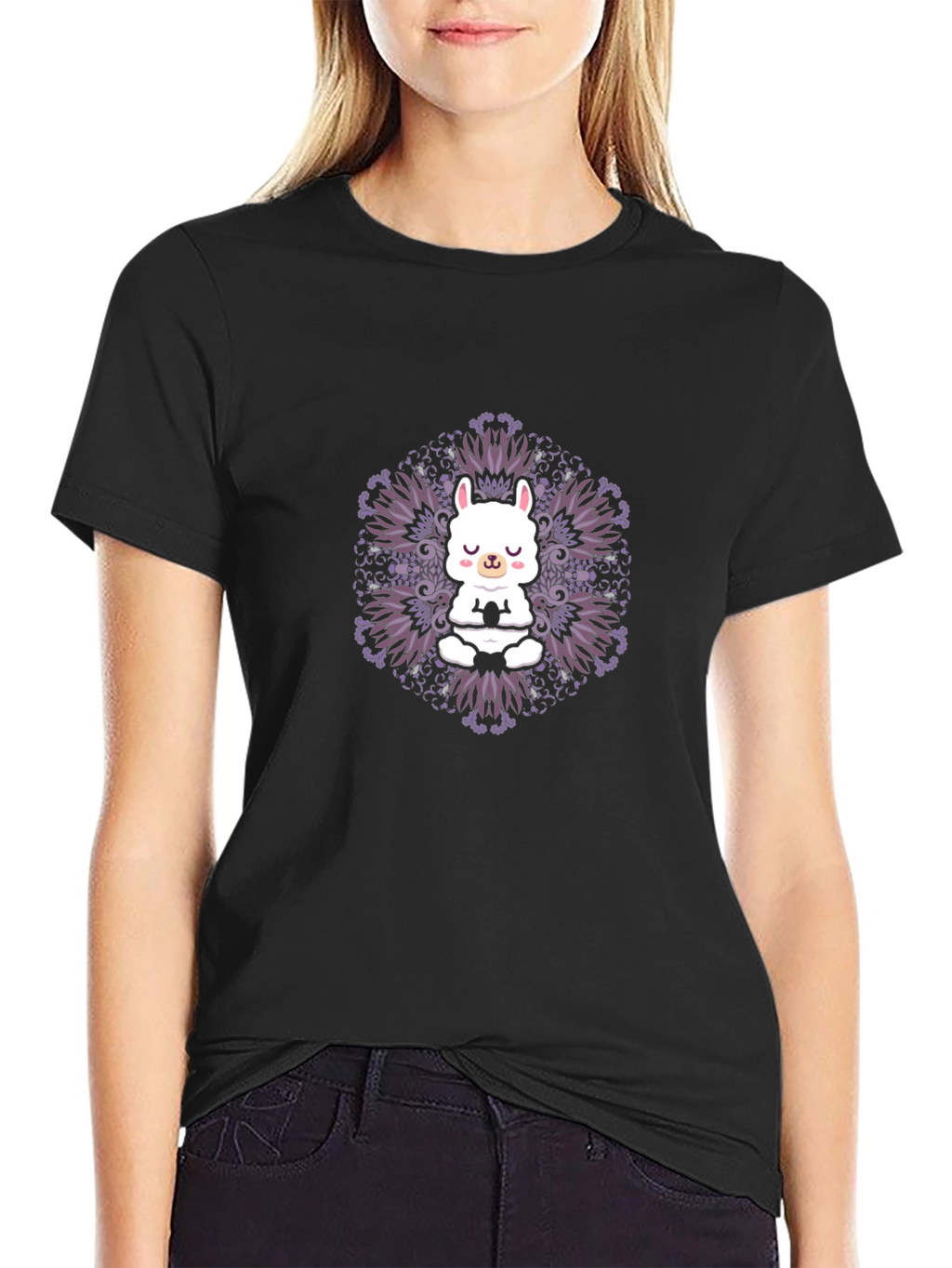 Llama Mandala Graphic Tee - Meditating Animal Shirt