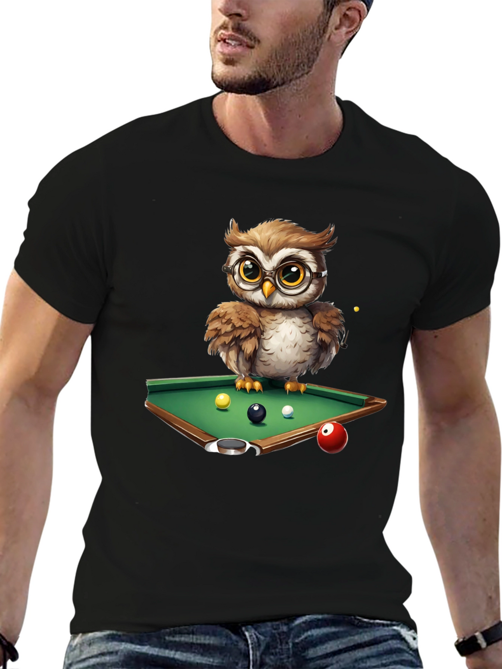Owl Pool Player Graphic T-Shirt