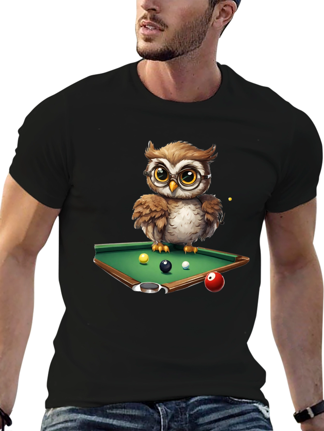 Owl Pool Player Graphic T-Shirt