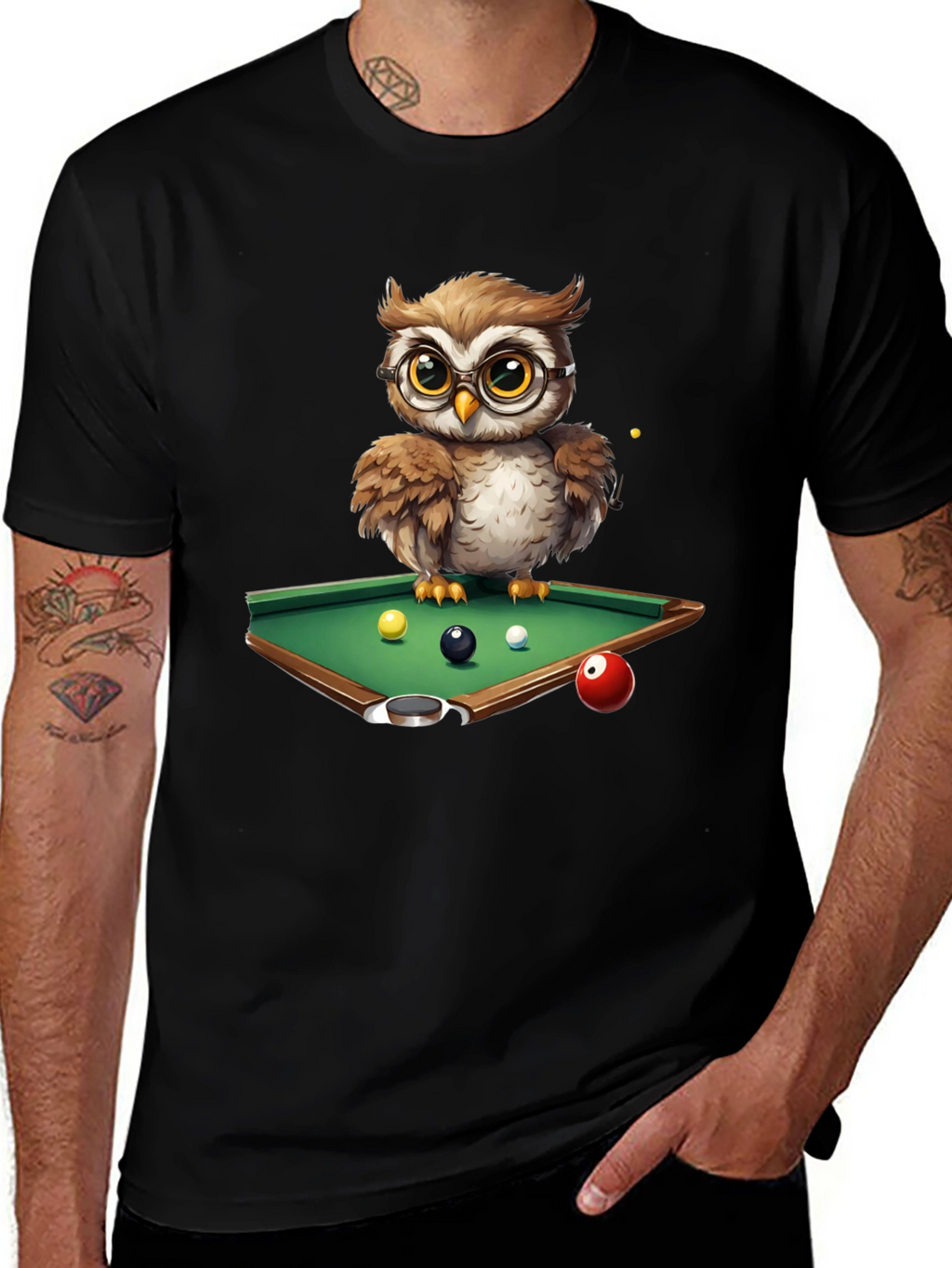 Owl Pool Player Graphic T-Shirt