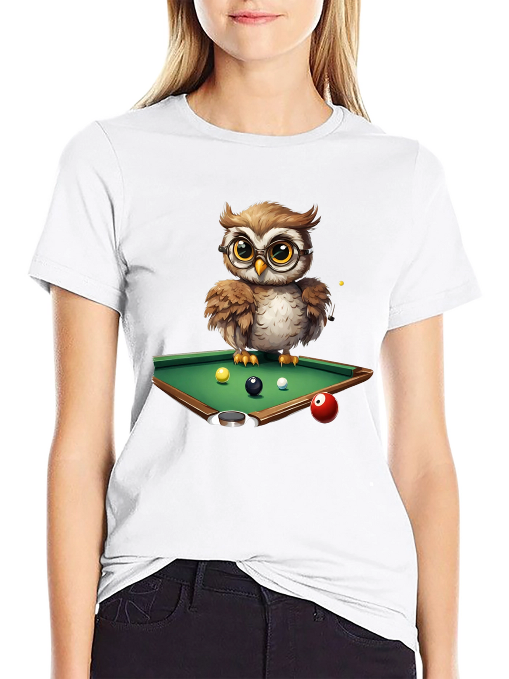 Owl Pool Player Graphic T-Shirt