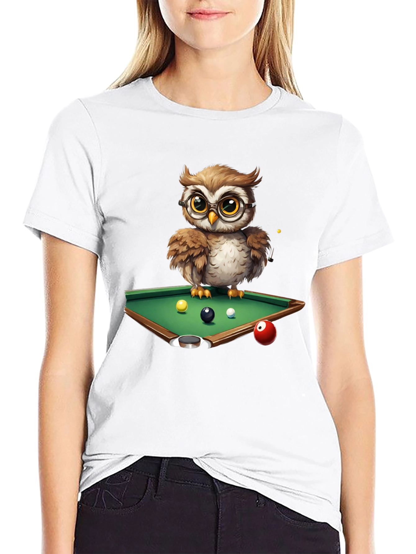 Owl Pool Player Graphic T-Shirt
