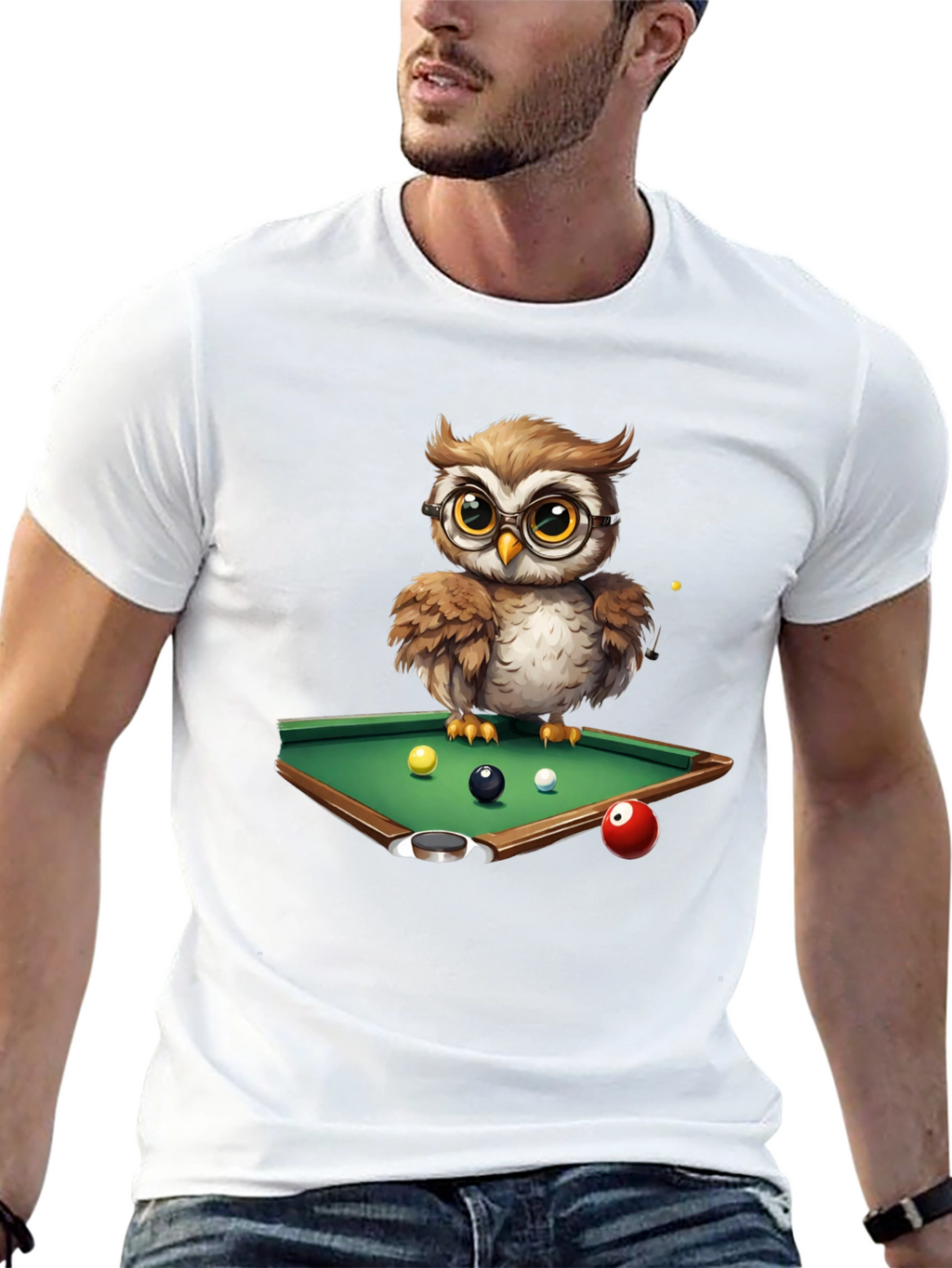 Owl Pool Player Graphic T-Shirt