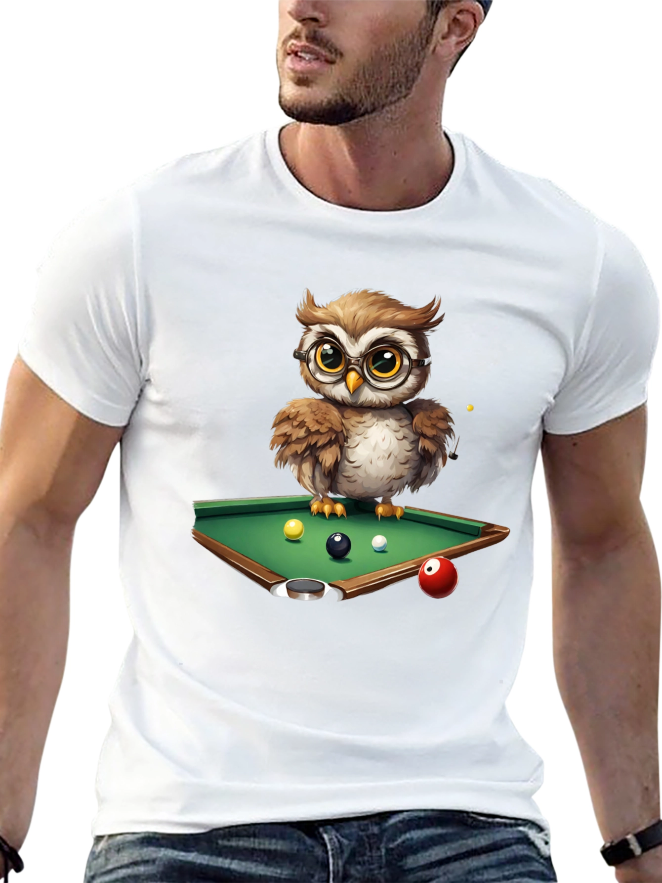 Owl Pool Player Graphic T-Shirt