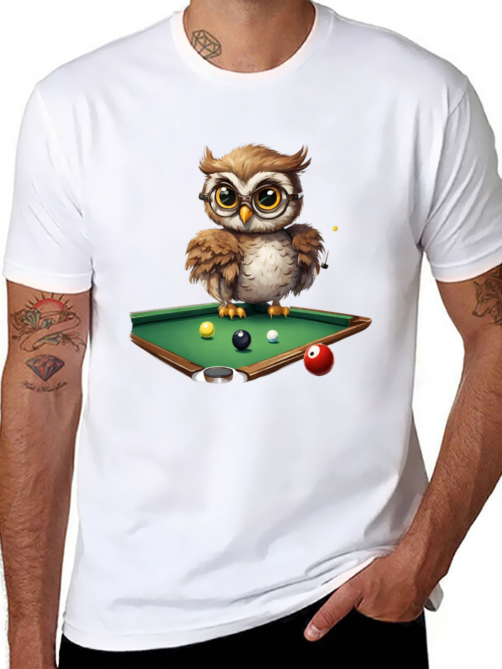 Owl Pool Player Graphic T-Shirt