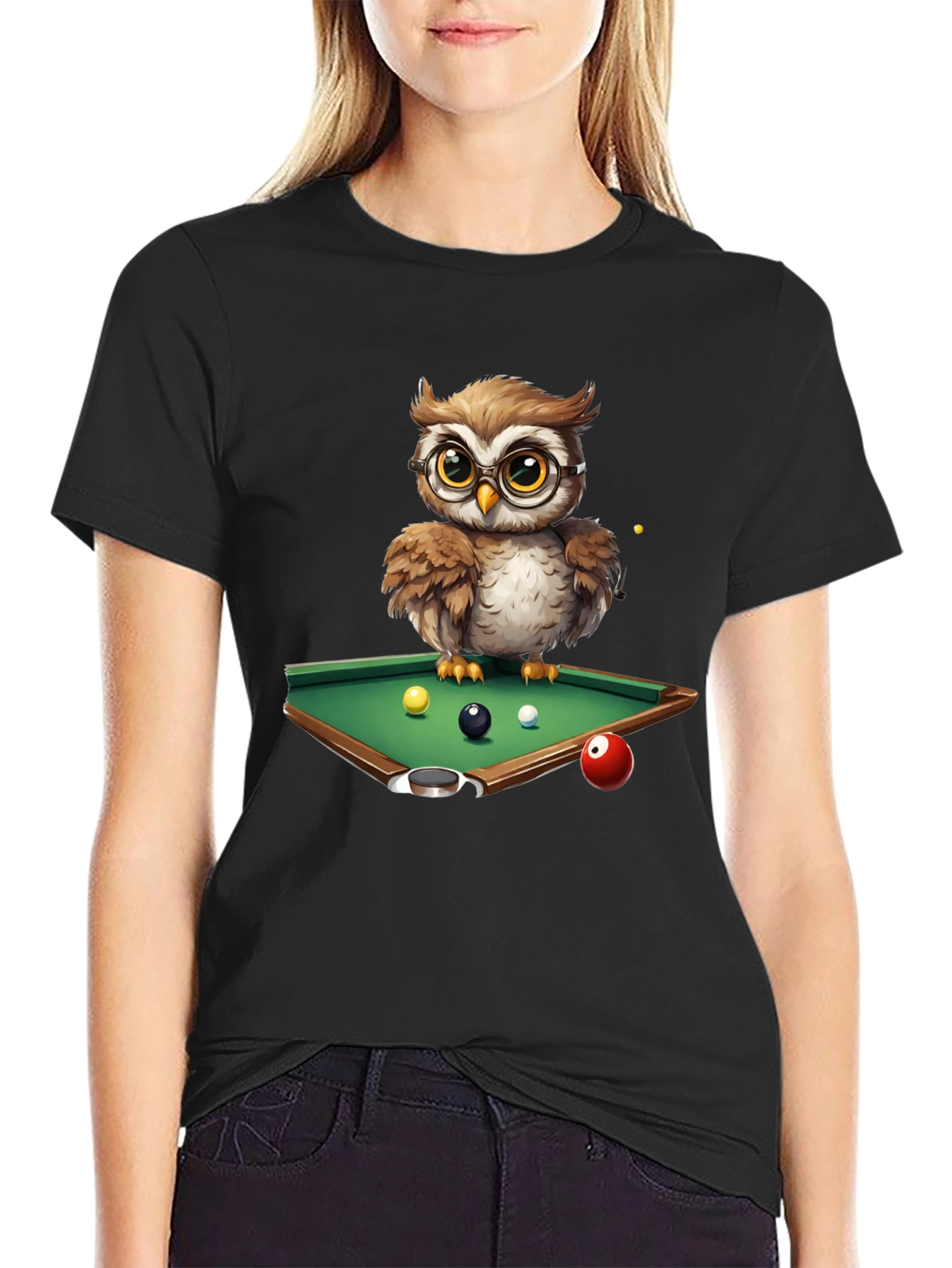 Owl Pool Player Graphic T-Shirt