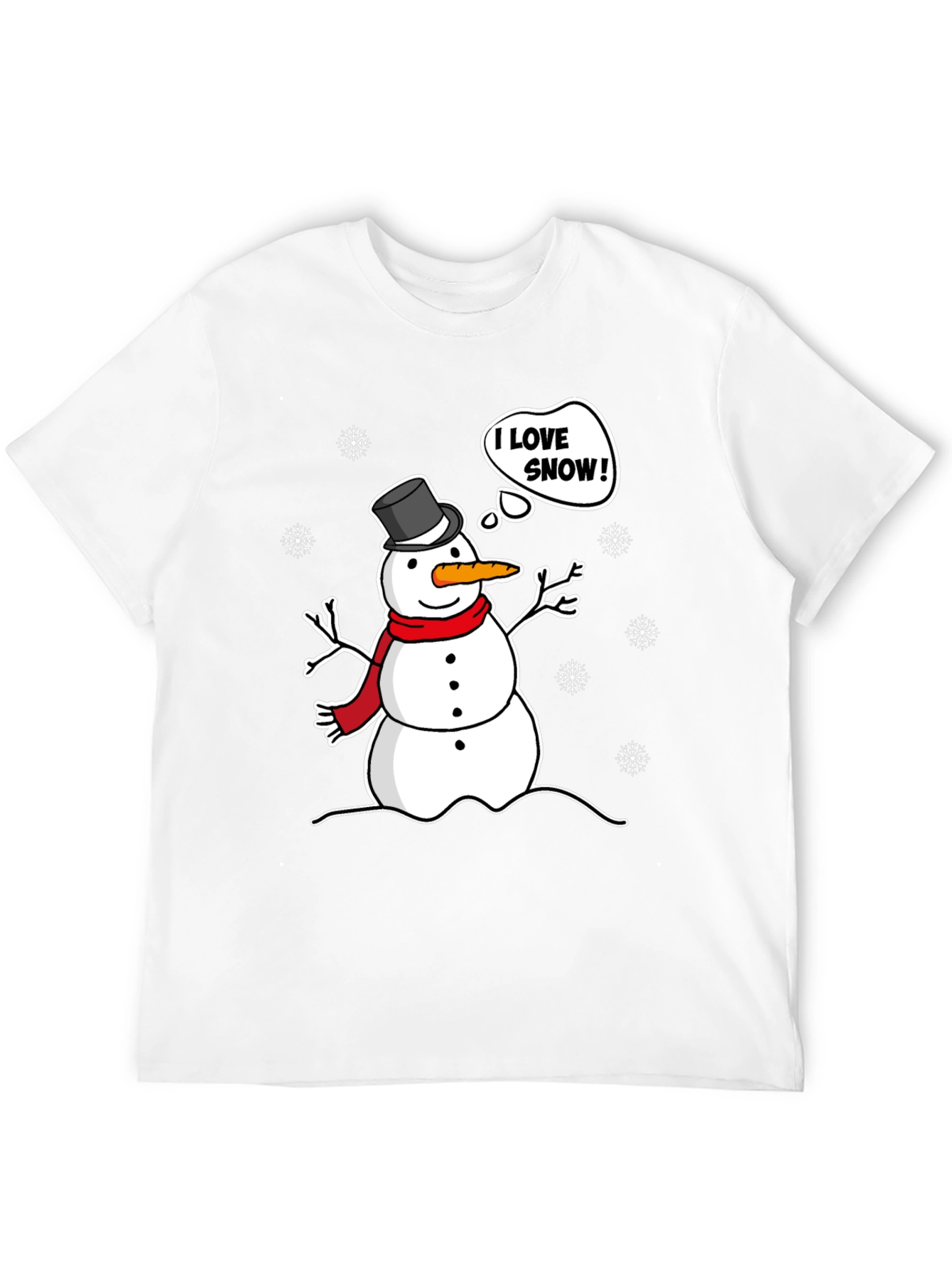 I Love Snow! Funny Holiday Snowman Graphic T-Shirt