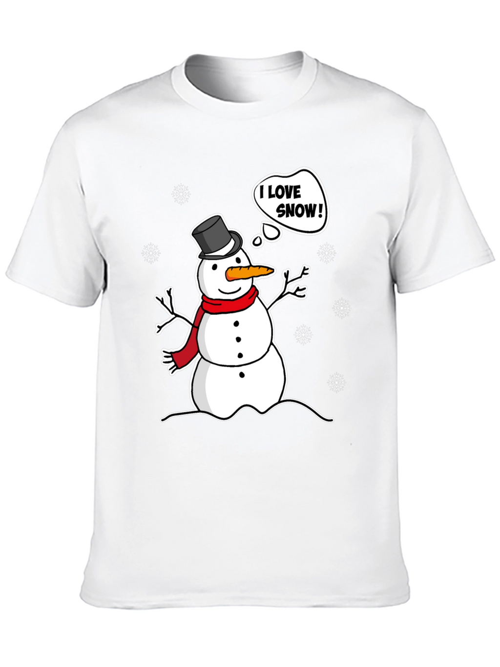 I Love Snow! Funny Holiday Snowman Graphic T-Shirt