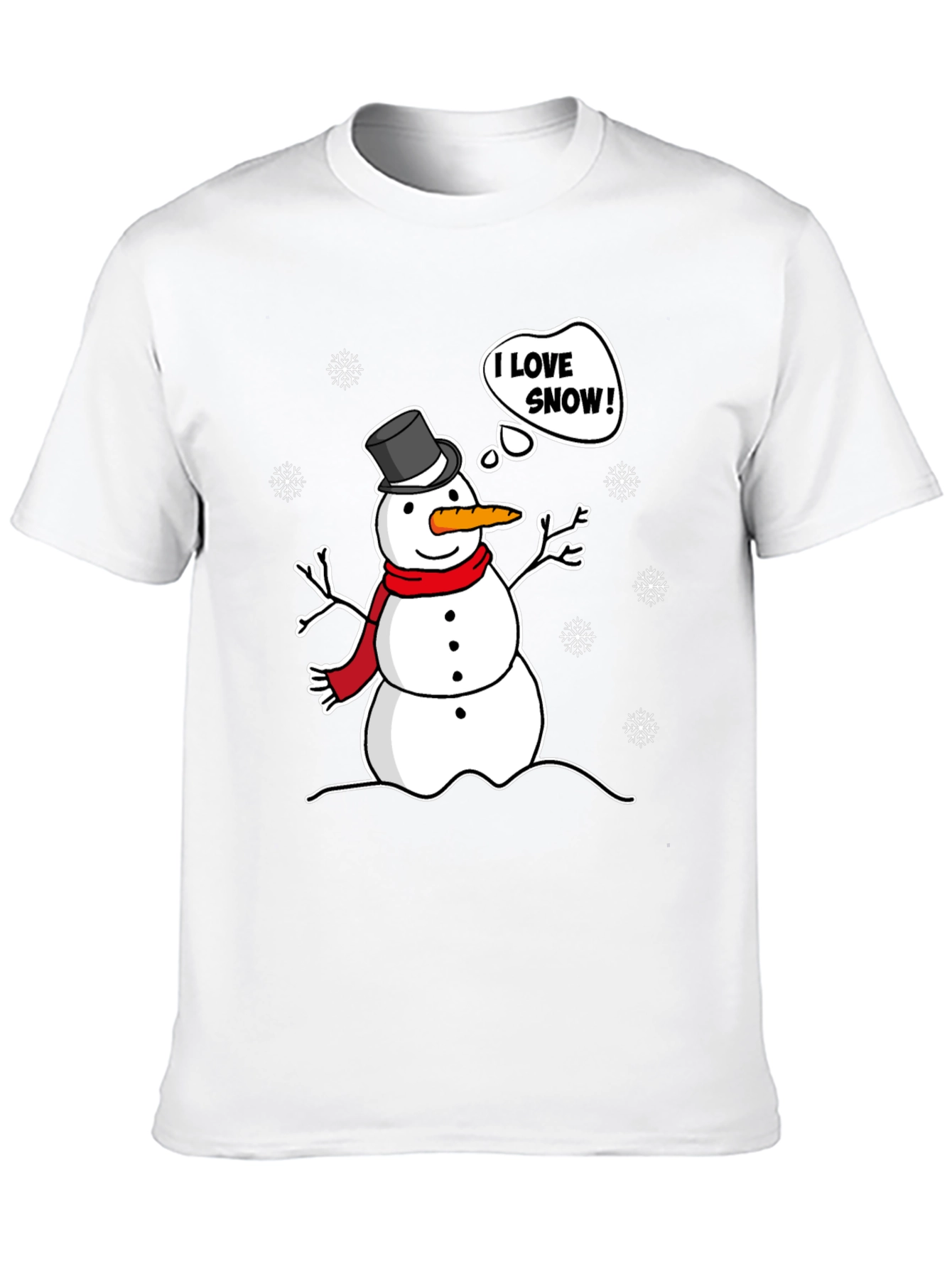 I Love Snow! Funny Holiday Snowman Graphic T-Shirt