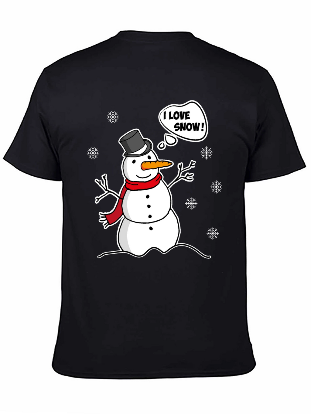 I Love Snow! Funny Holiday Snowman Graphic T-Shirt