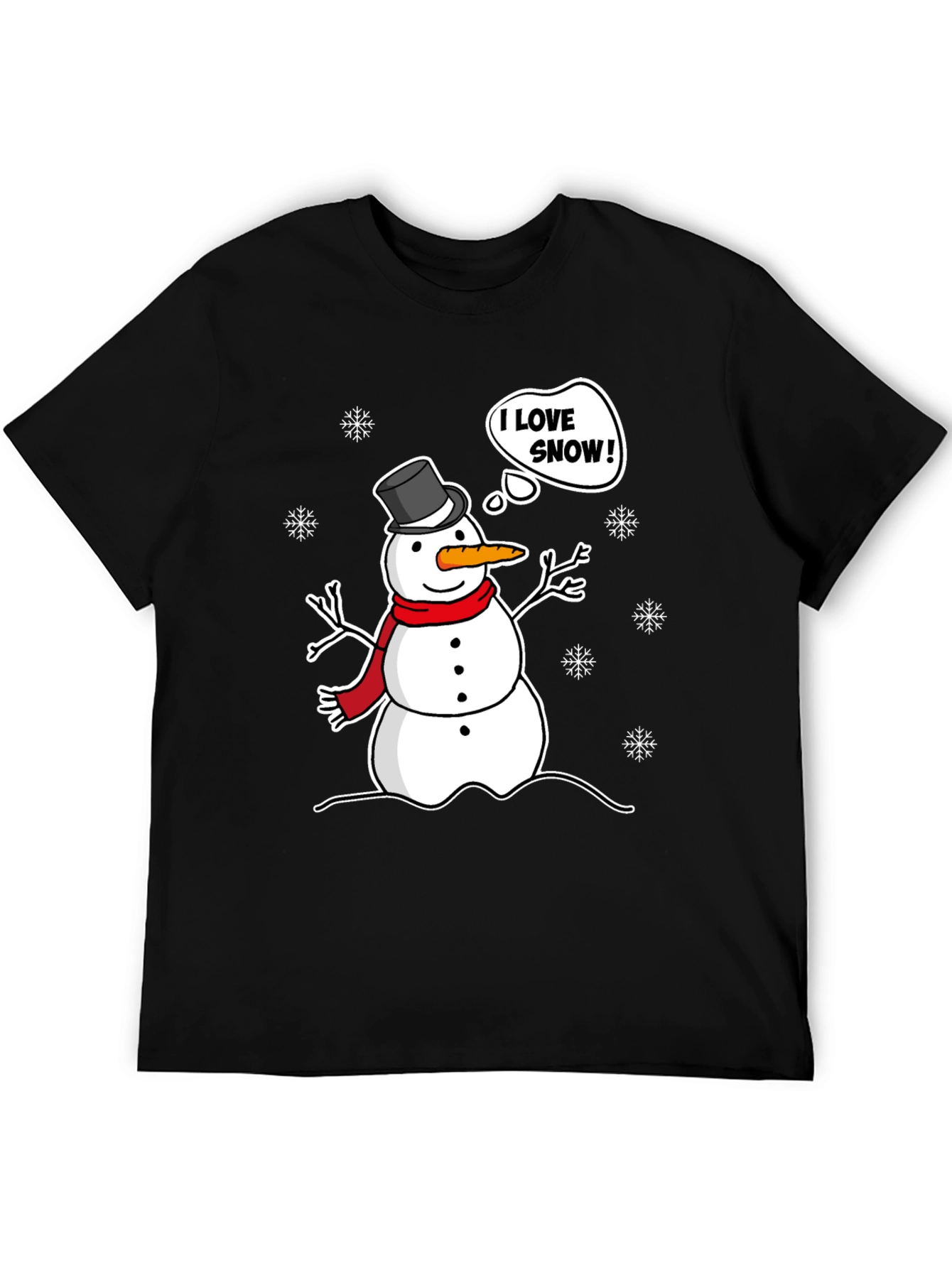 I Love Snow! Funny Holiday Snowman Graphic T-Shirt