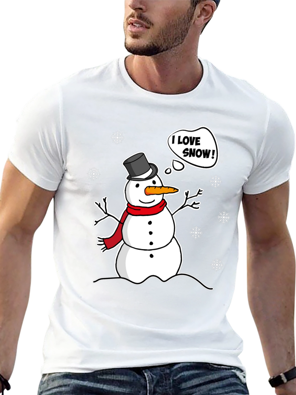 I Love Snow! Funny Holiday Snowman Graphic T-Shirt