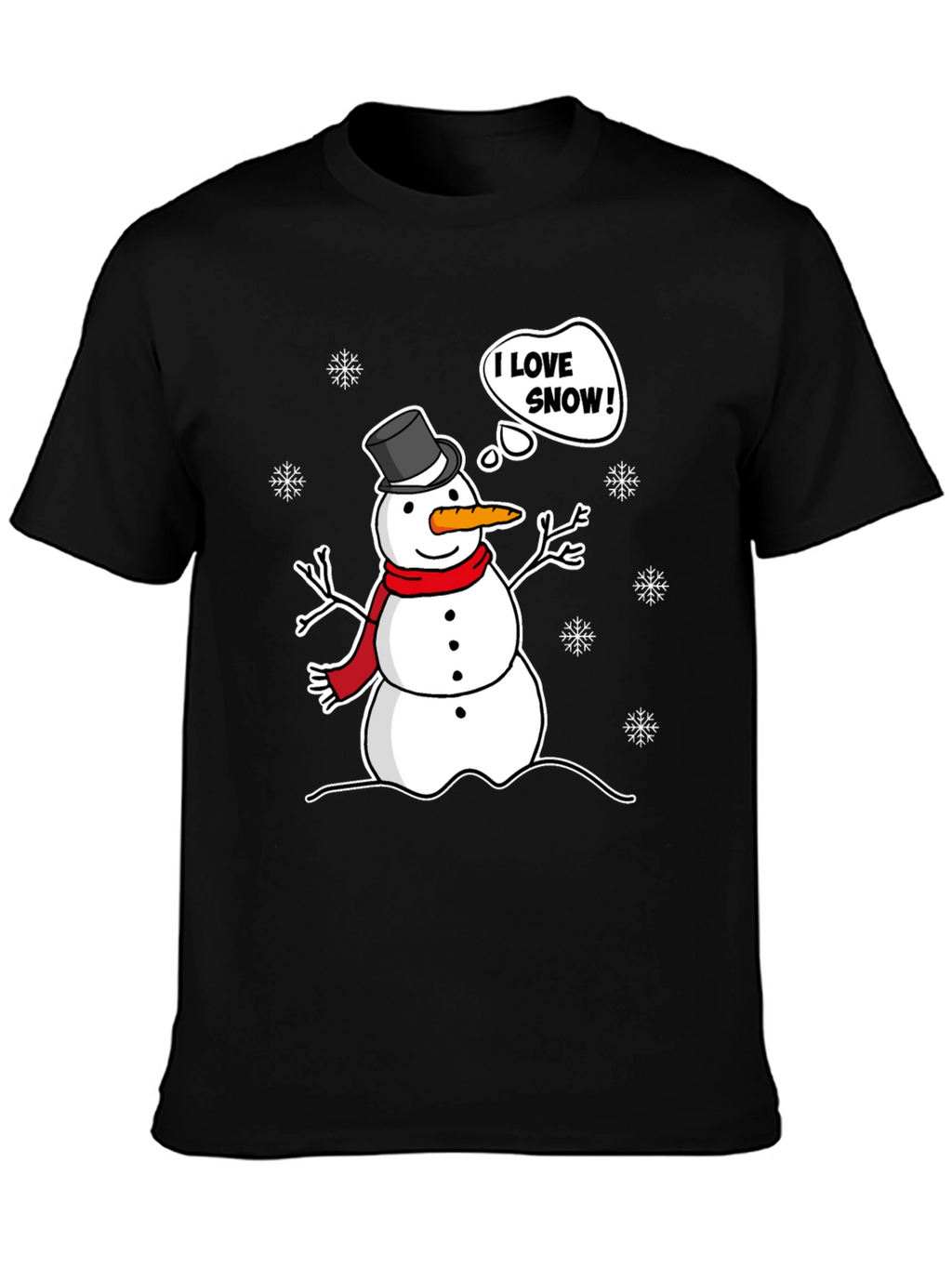 I Love Snow! Funny Holiday Snowman Graphic T-Shirt