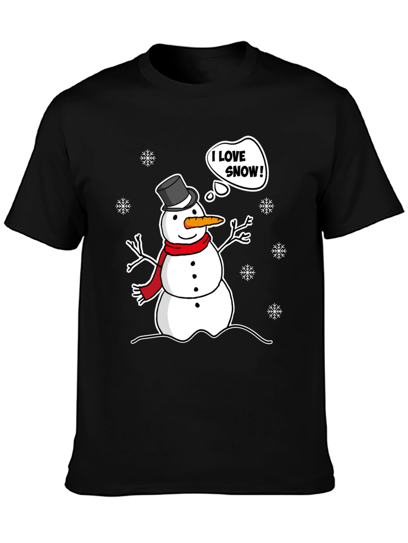 I Love Snow! Funny Holiday Snowman Graphic T-Shirt