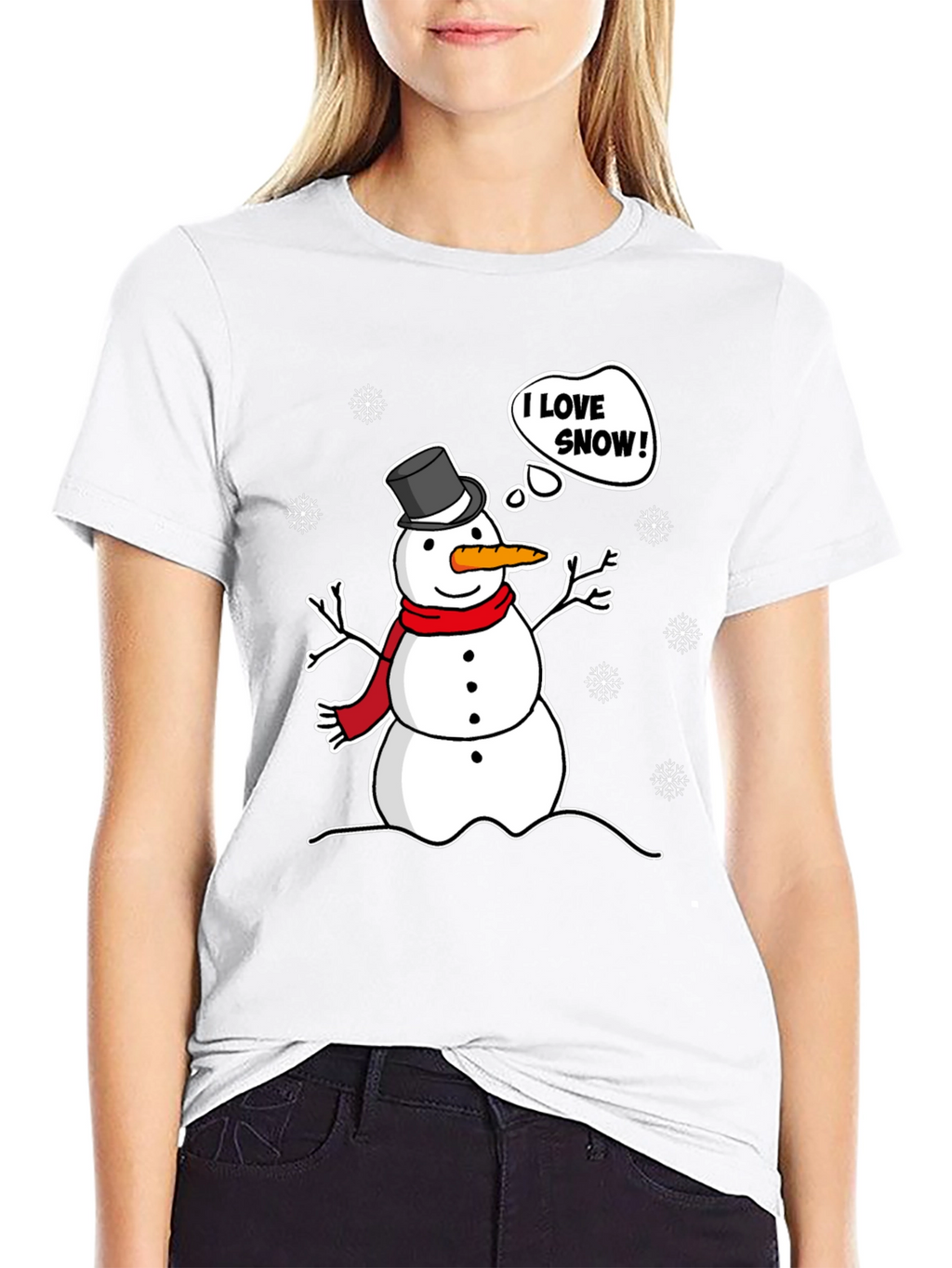 I Love Snow! Funny Holiday Snowman Graphic T-Shirt