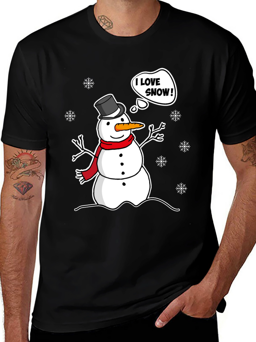 I Love Snow! Funny Holiday Snowman Graphic T-Shirt