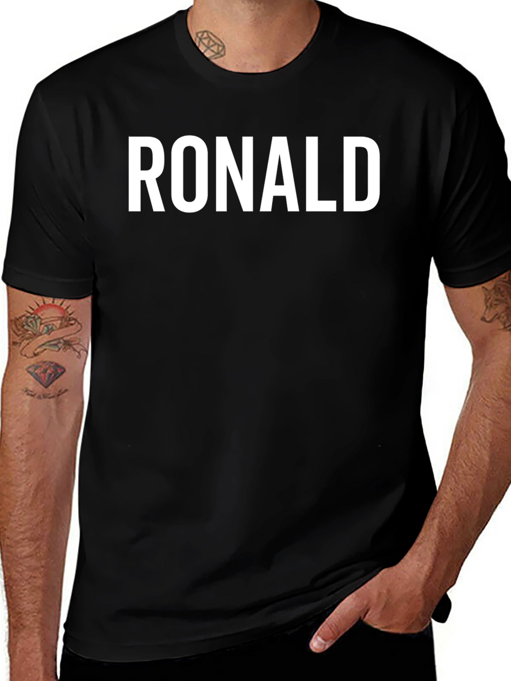 Personalized RONALD Black Cotton T-Shirt