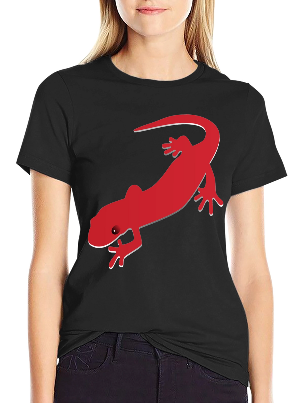 Mens Black T-Shirt with Red Lizard Print