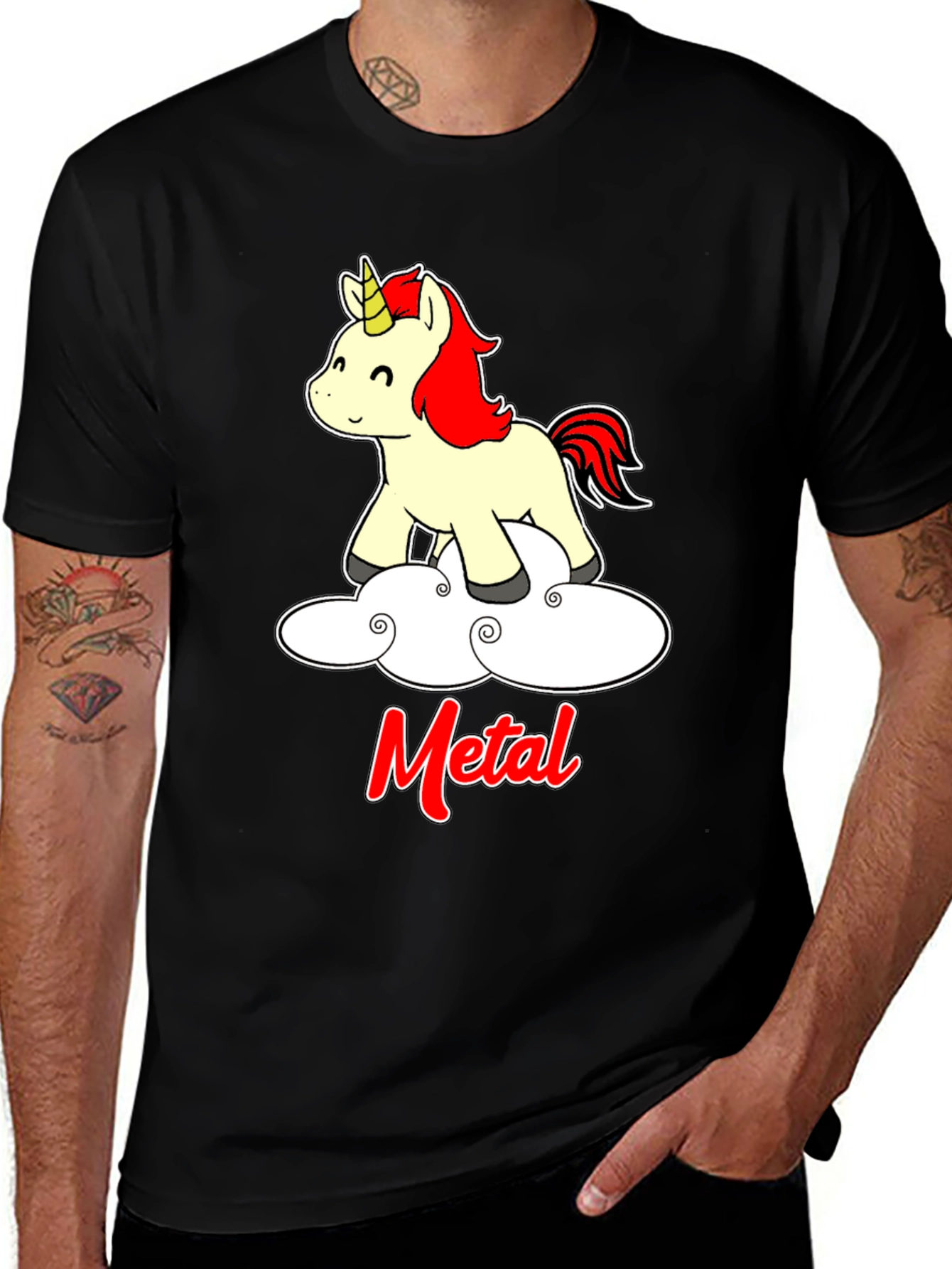 Unicorn Metal T-Shirt - Black Cotton Tee