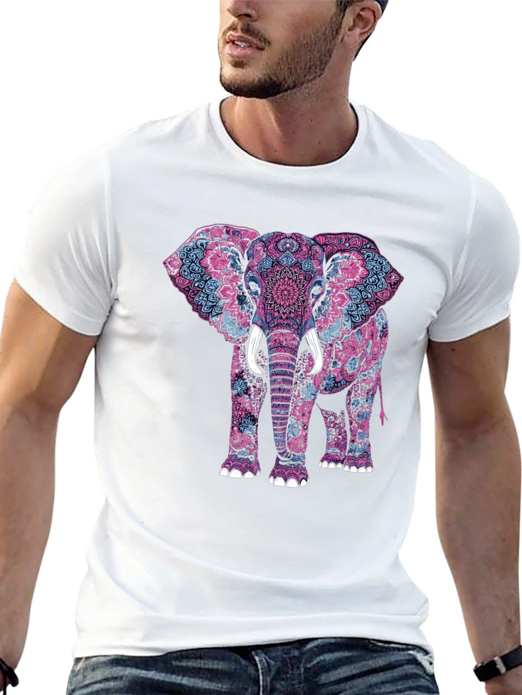 Elephant Mandala Graphic Tee - Black Cotton Shirt