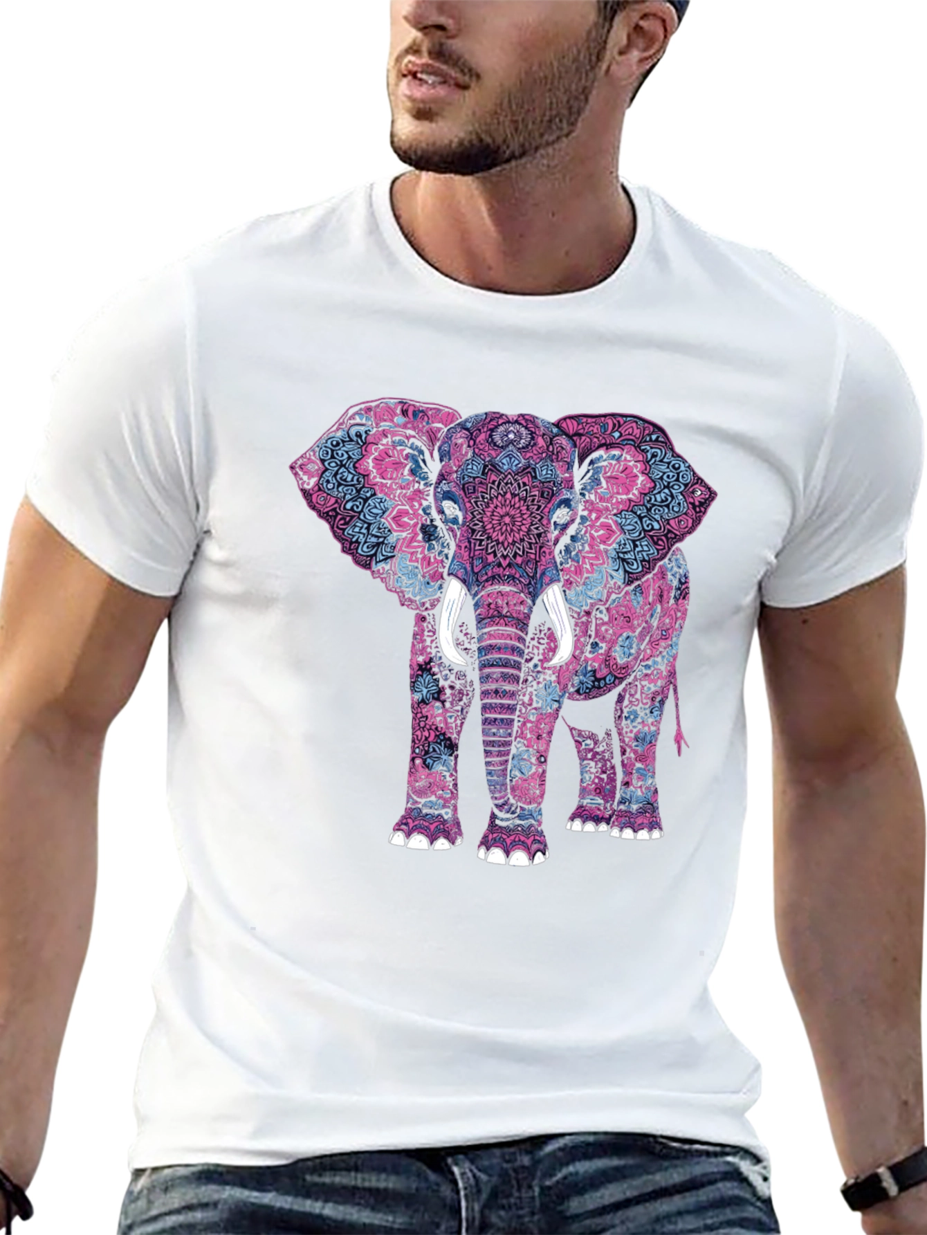 Elephant Mandala Graphic Tee - Black Cotton Shirt