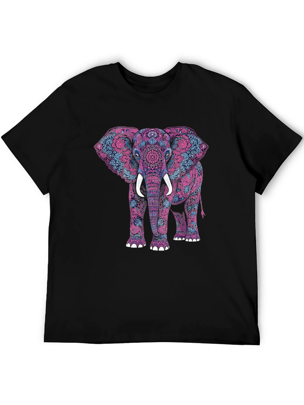 Elephant Mandala Graphic Tee - Black Cotton Shirt