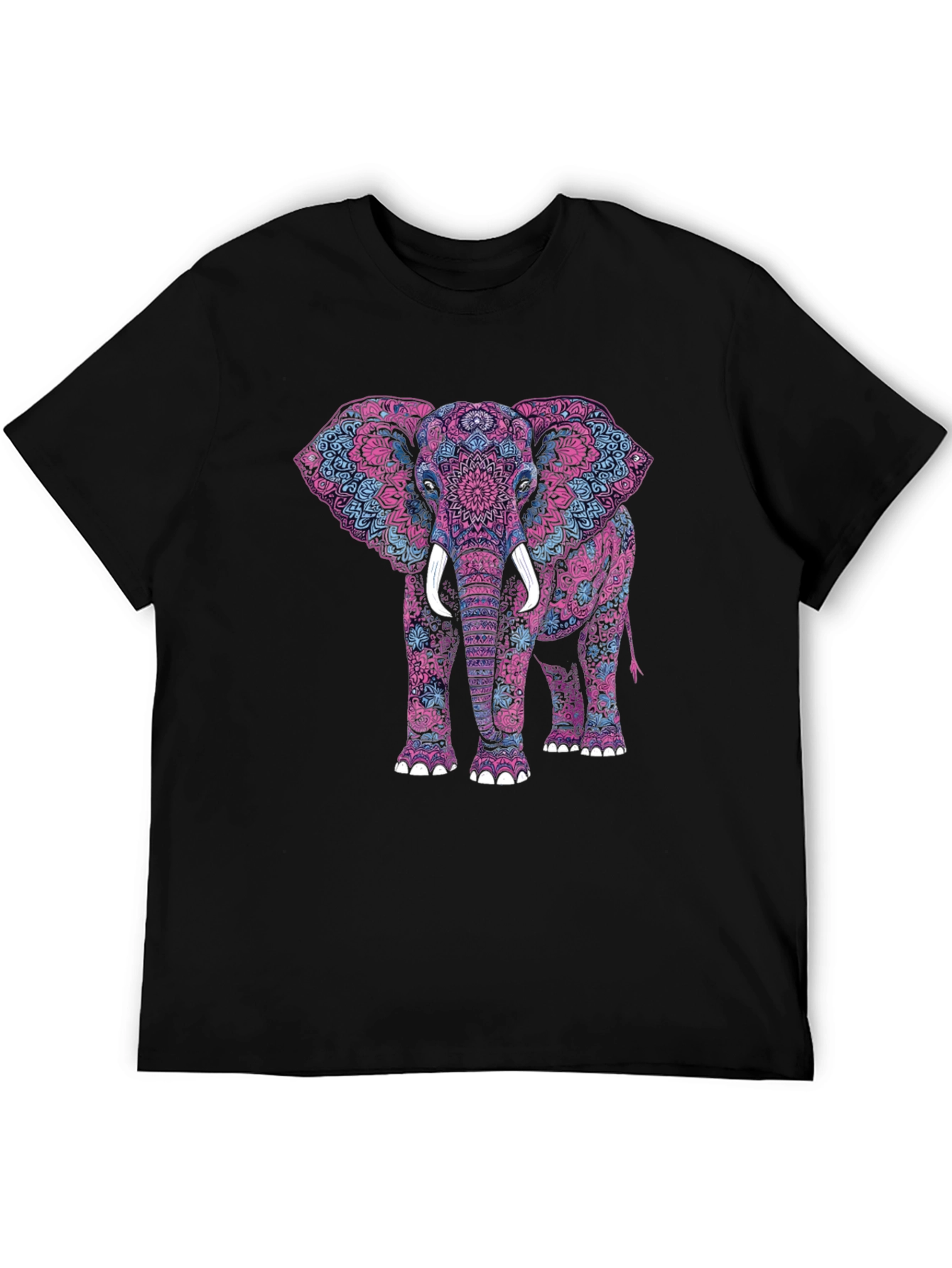 Elephant Mandala Graphic Tee - Black Cotton Shirt