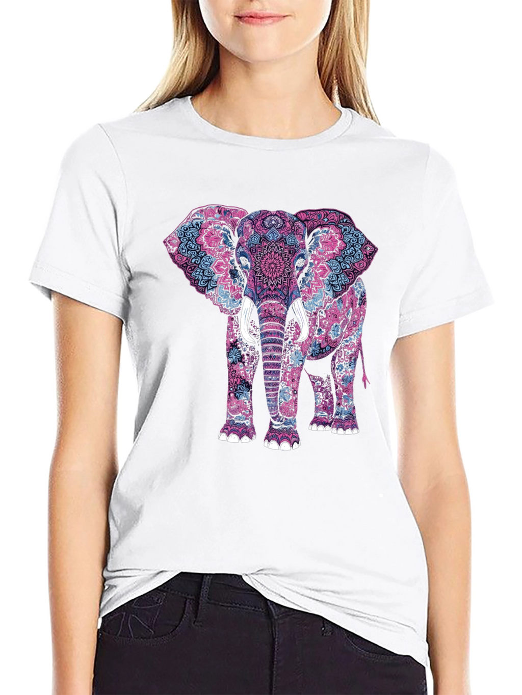 Elephant Mandala Graphic Tee - Black Cotton Shirt