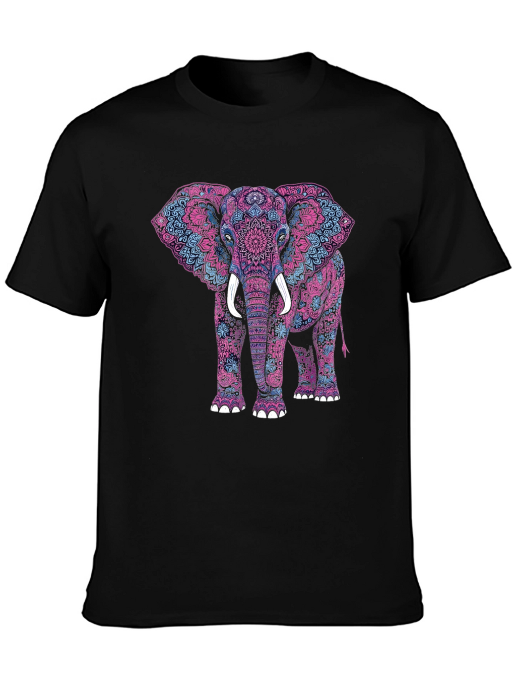 Elephant Mandala Graphic Tee - Black Cotton Shirt