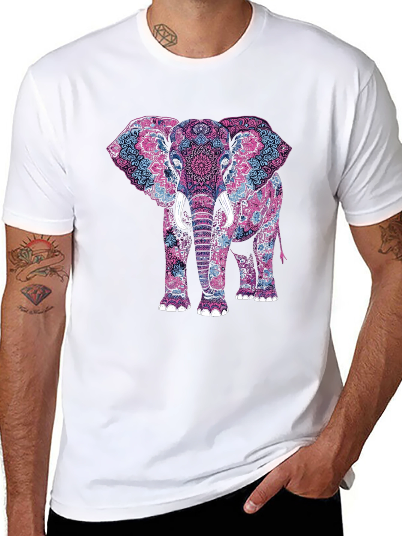 Elephant Mandala Graphic Tee - Black Cotton Shirt