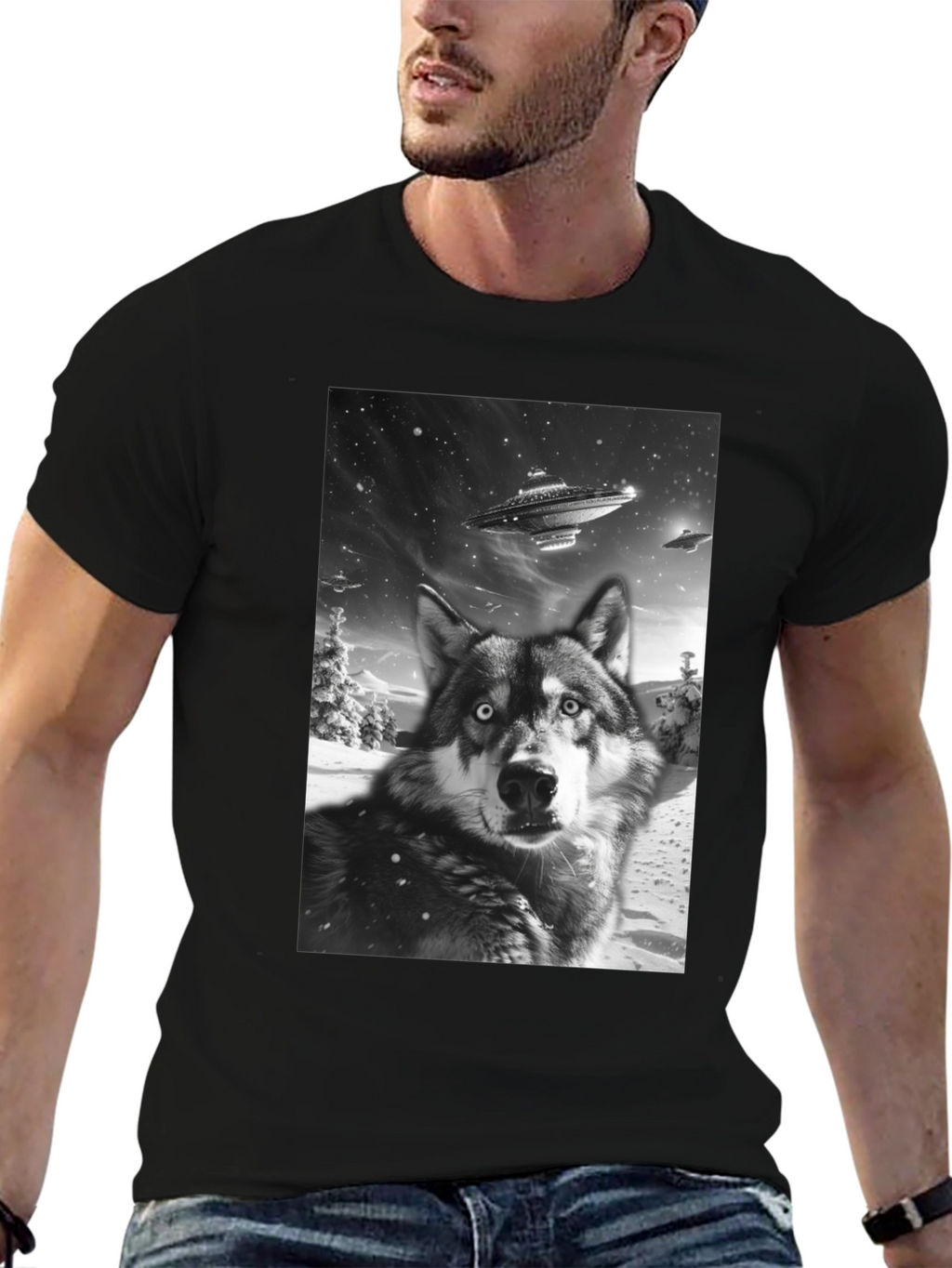 Wolf UFO Black T-Shirt