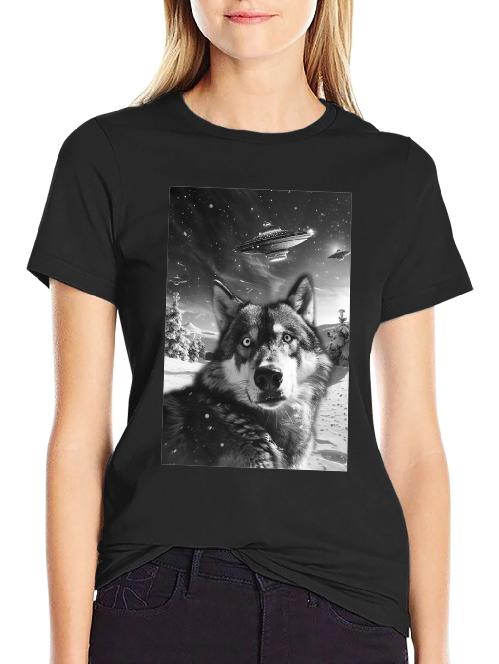Wolf UFO Black T-Shirt