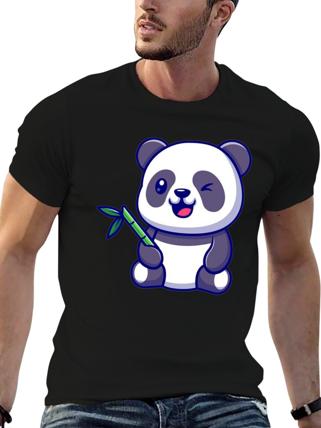 Cute Panda Bear T-Shirt - Black Cotton Tee