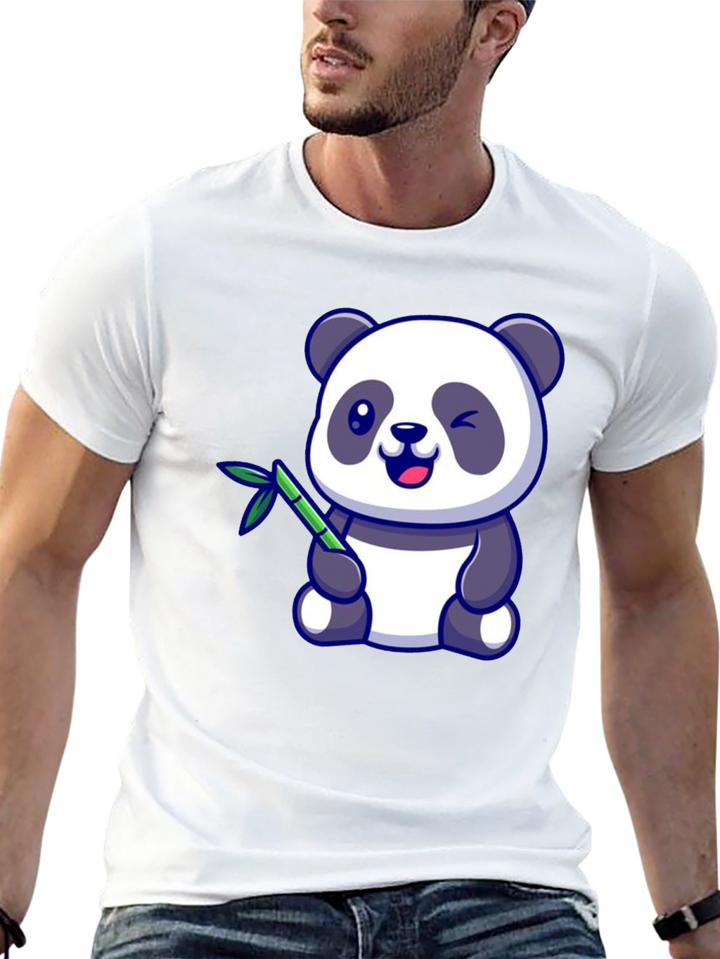 Cute Panda Bear T-Shirt - Black Cotton Tee