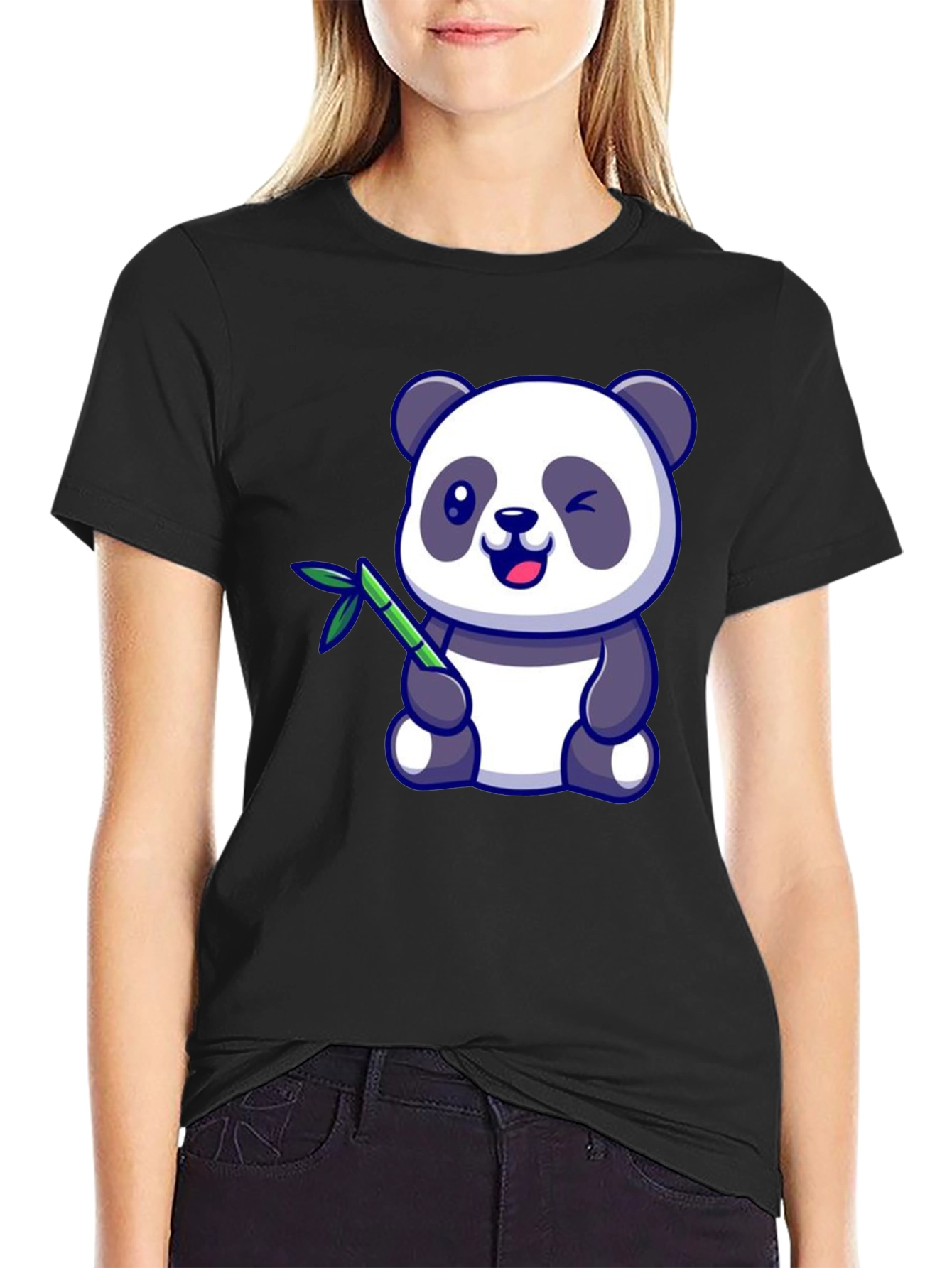 Cute Panda Bear T-Shirt - Black Cotton Tee