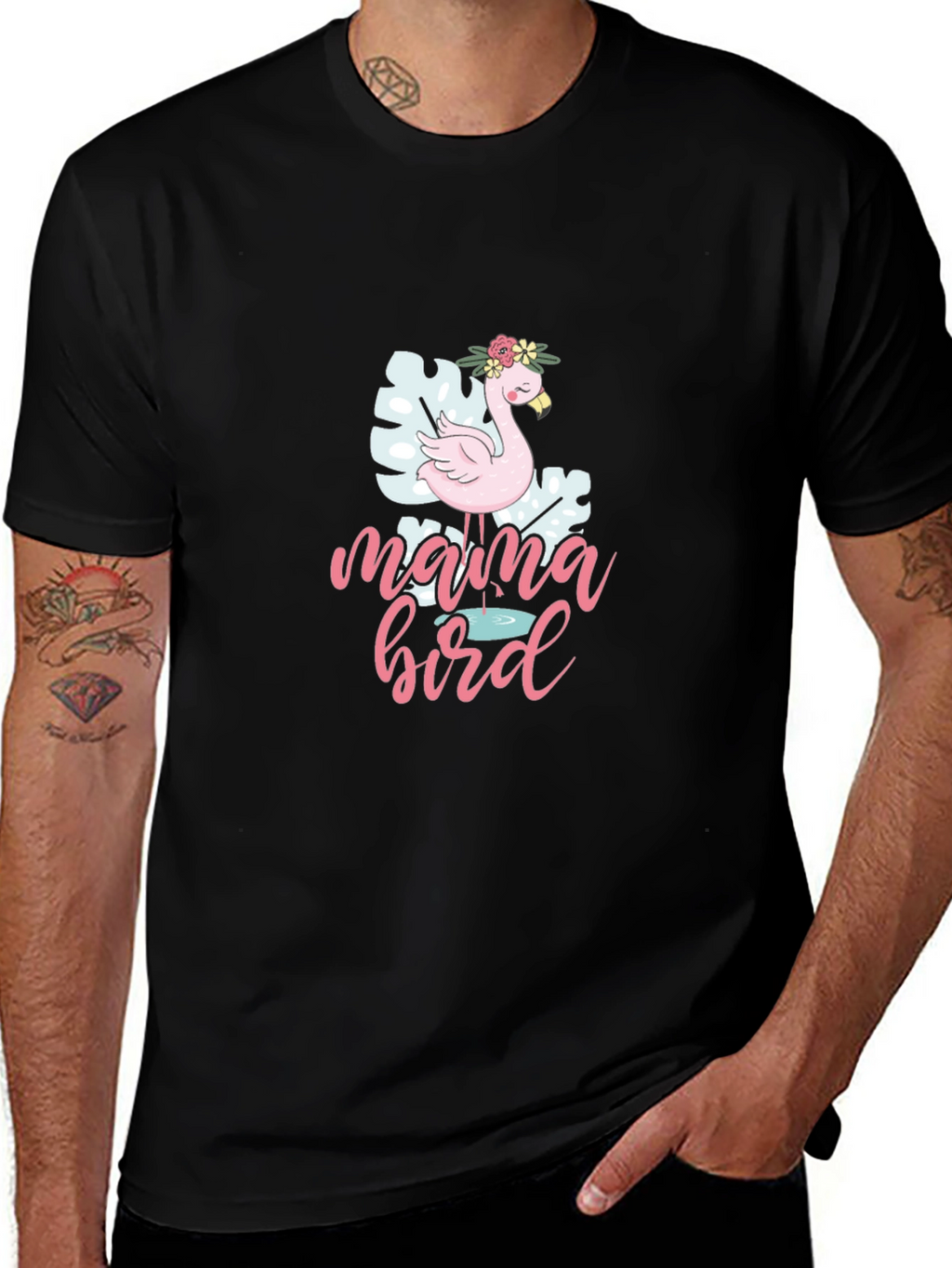 Mama Bird Flamingo Graphic T-Shirt