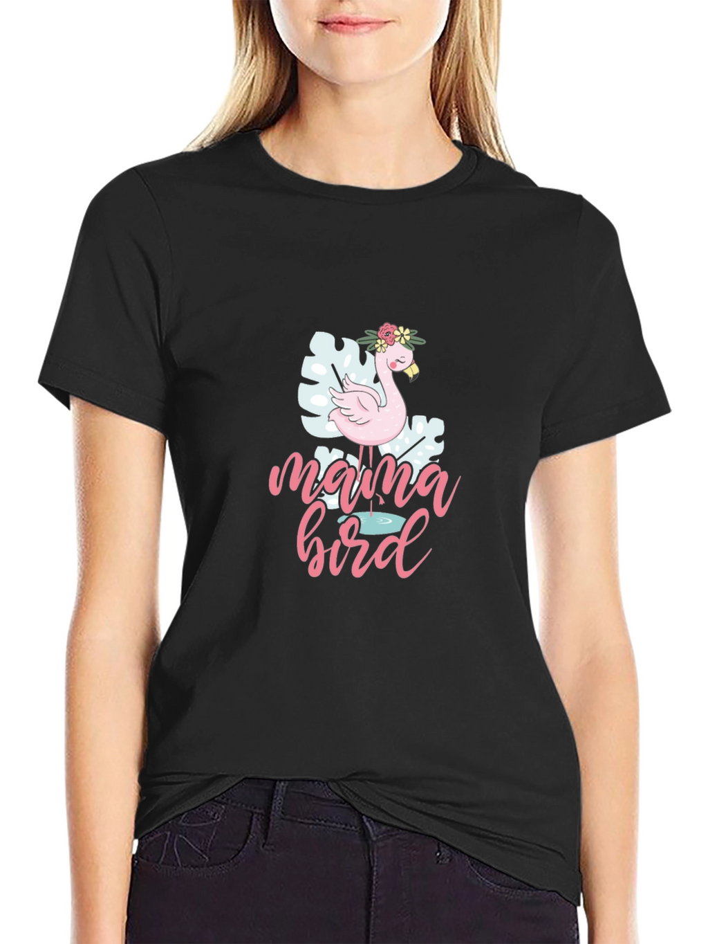 Mama Bird Flamingo Graphic T-Shirt