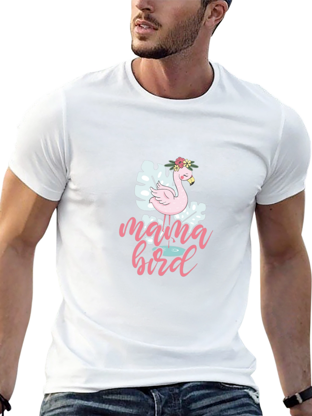 Mama Bird Flamingo Graphic T-Shirt