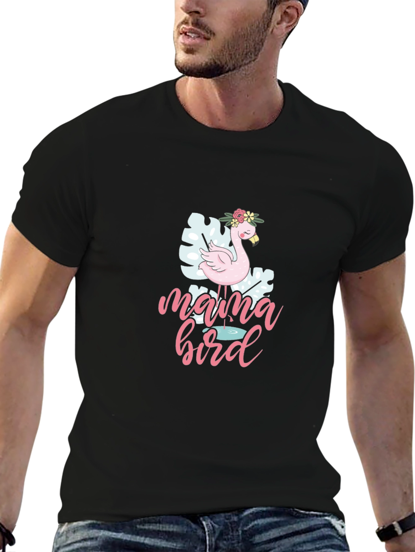 Mama Bird Flamingo Graphic T-Shirt