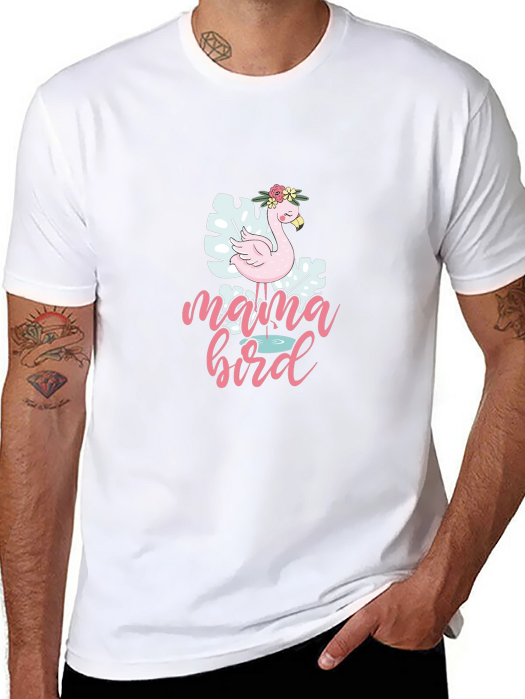 Mama Bird Flamingo Graphic T-Shirt