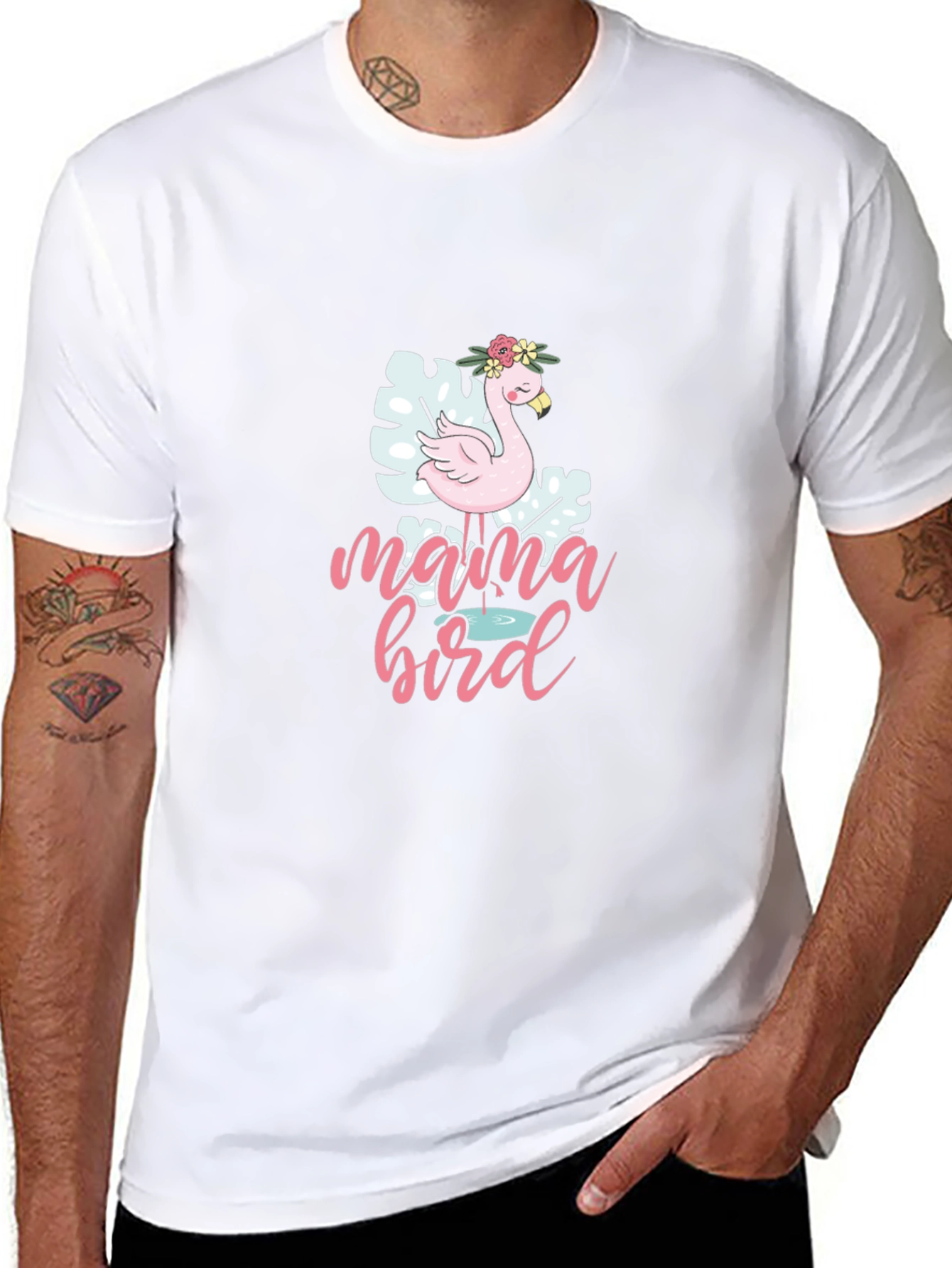 Mama Bird Flamingo Graphic T-Shirt