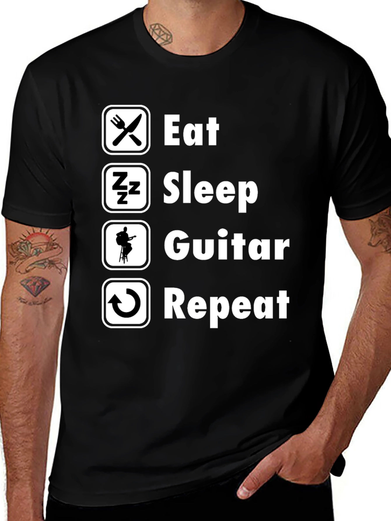 Eat Sleep Guitar Repeat Black T-Shirt