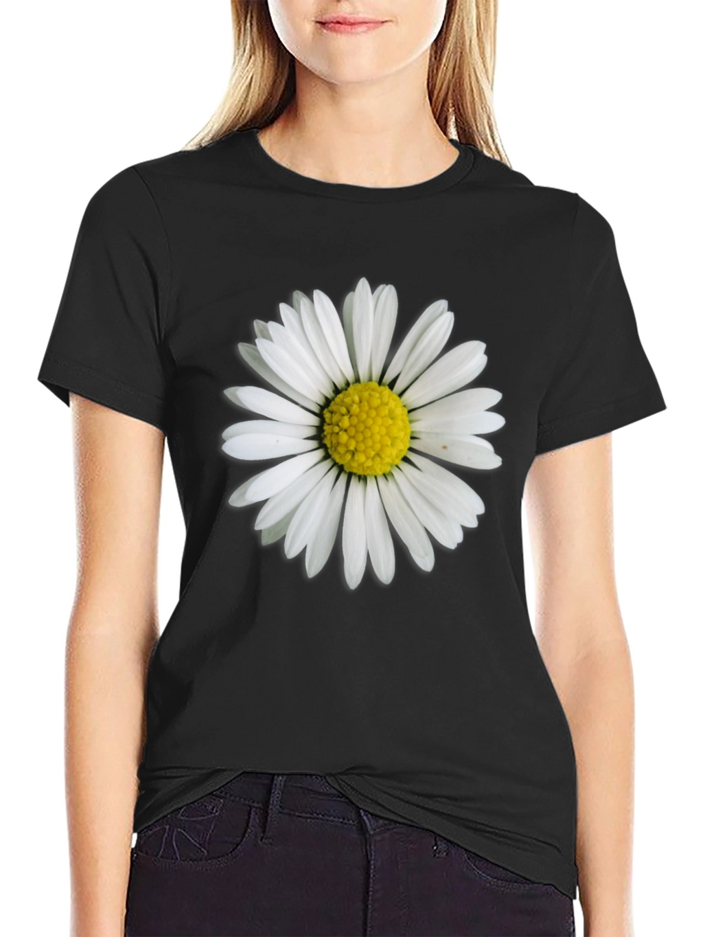 Daisy Graphic Tee - Black Cotton Comfort